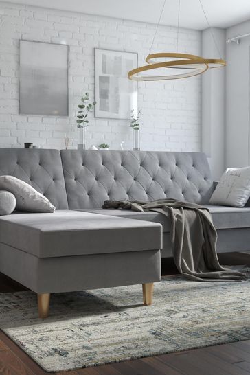 CosmoLiving Grey Liberty Velvet Sectional Sofa Bed