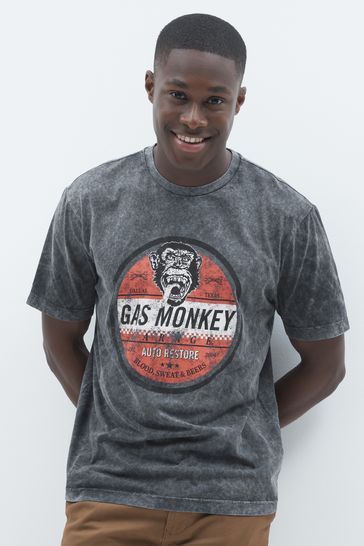 Gas Monkey Grey Acid Wash TV And Film License T-Shirt