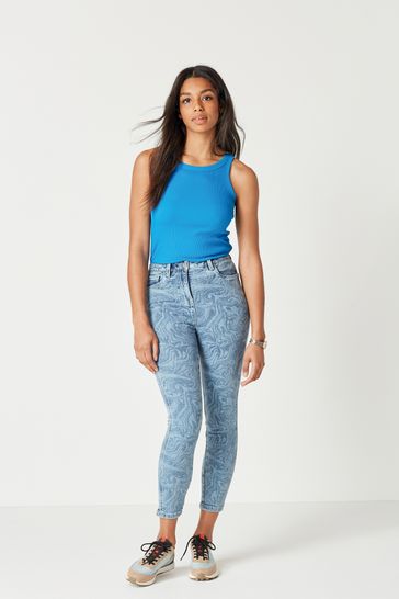 Buy Mid Blue Marble Print Skinny Cropped Jeans from Next Luxembourg