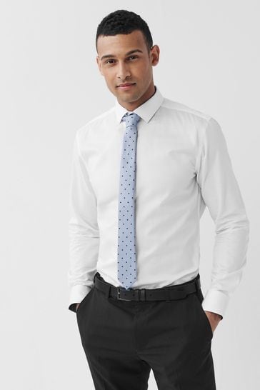 White/Blue Spot Regular Fit Single Cuff Shirt And Tie Pack
