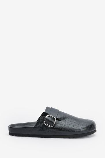 Black Croc Forever Comfort® Closed Toe Footbed Mules