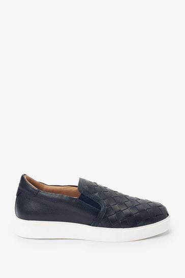 Navy leather slip on sneakers outlet