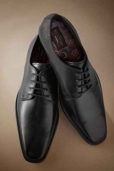 Black Signature Italian Leather Square Toe Derby Shoes