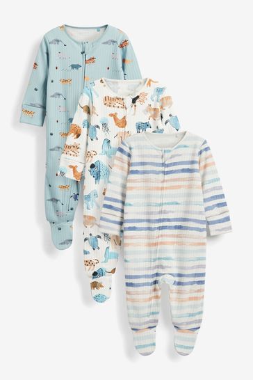 Watercolour Animal Print Baby Sleepsuits 3 Pack (0mths-2yrs)