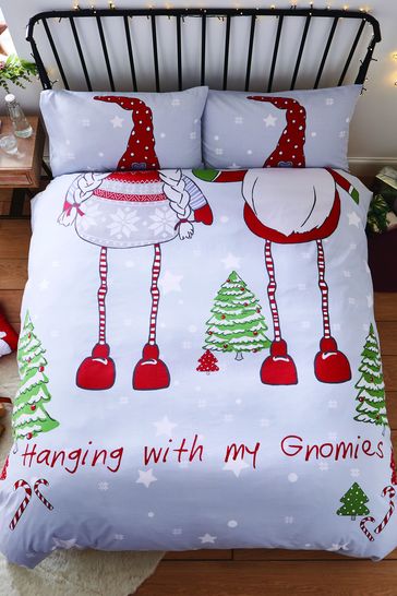 Catherine Lansfield Grey Hanging With My Gnomies Duvet Cover and Pillowcase Set