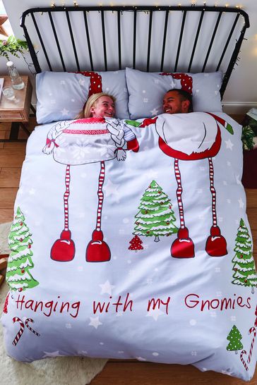 Catherine Lansfield Grey Hanging With My Gnomies Duvet Cover and Pillowcase Set