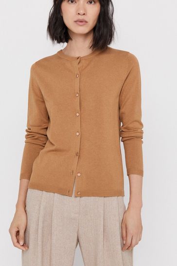 Cortefiel Essential Brown Jersey Knit Cardigan