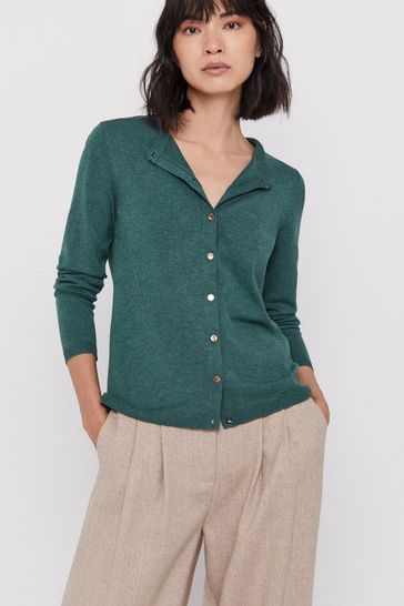 Cortefiel Green Essential Jersey Knit Cardigan