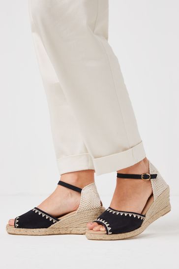 Navy Blue Forever Comfort® Leather Whipstitch Wedges