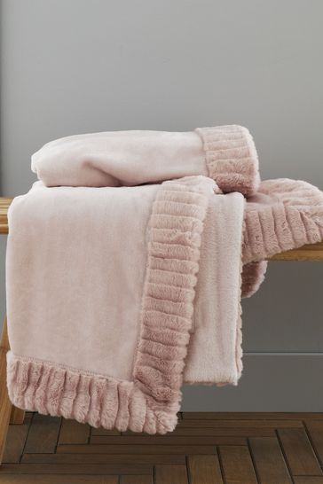 Catherine Lansfield Pink Velvet and Faux Fur Throw