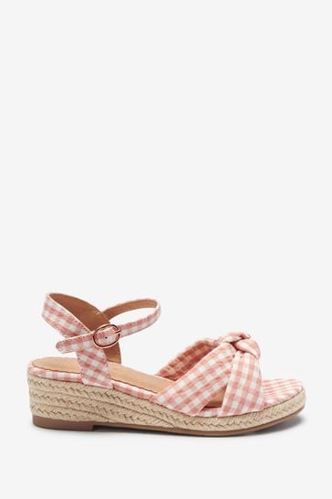 Pink Gingham Knot Standard Fit (F) Wedge Sandals