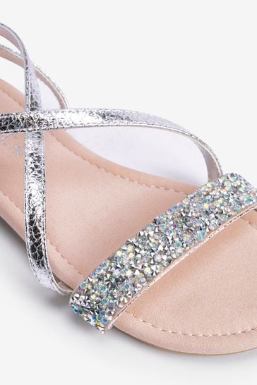 Silver crystal sandals discount