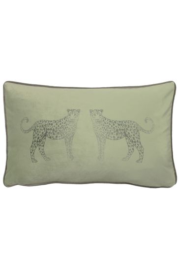 Evans Lichfield Green Savannah Leopard Velvet Rectangular Polyester Filled Cushion