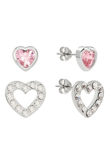 Radley Sterling Silver Pink and Clear Glass Stone Heart Shaped Stud Earrings