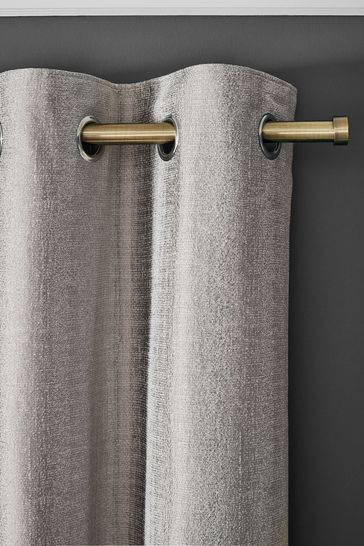 Silver Grey Metallic Stripe Eyelet Lined Curtains