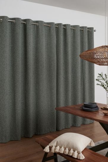 Charcoal Grey Fine Bouclé Eyelet Lined Curtains