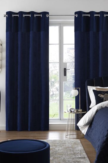 Navy Blue Velvet Quilted Hamilton Top Panel Eyelet Blackout/Thermal Curtains