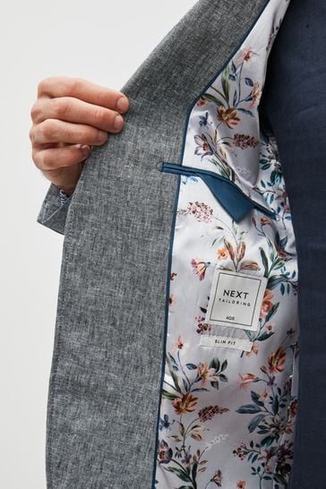 Blue Slim Linen Blend Blazer