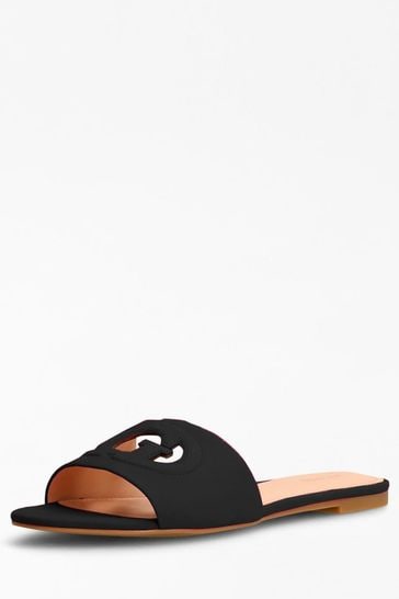Guess Tashia Black Leather Logo Flat Sandals