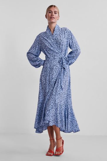 Y.A.S Blue Clora Midi Wrap Dress