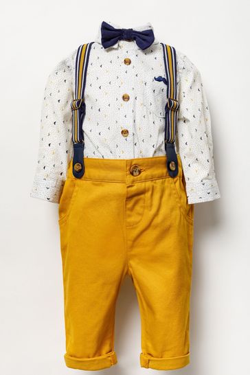 Little Gent Brown Shirt Bodysuit Bowtie Trouser And Braces 3 Piece Baby Set