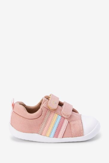 Pink Canvas Standard Fit (F) First Walker Rainbow Trainers