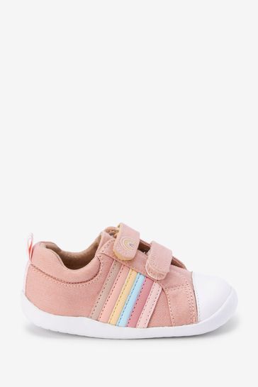 Pink Canvas Wide Fit (G) First Walker Rainbow Trainers
