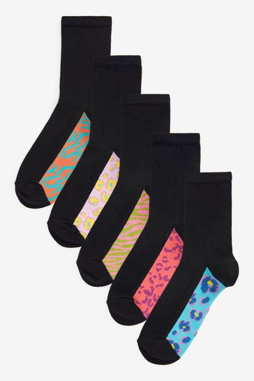 Bright Animal Print Patterned Footbed Ankle Socks 5 Pack