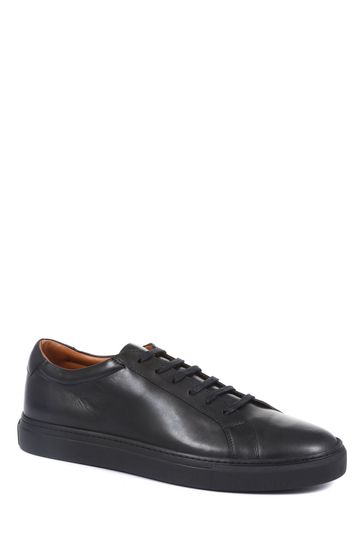 Mens black leather clearance trainers