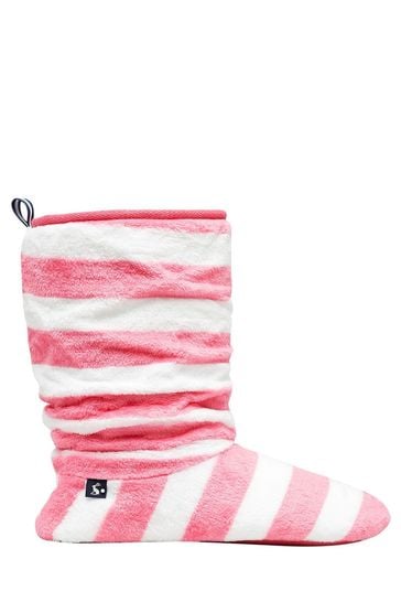 Joules Womens Cream/Pink Stripe Slipper Sock Boots