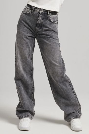 Superdry Grey Organic Cotton Wide Leg Jeans