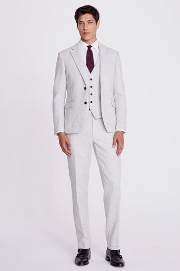 MOSS Slim Fit Grey Donegal Tweed Suit Jacket