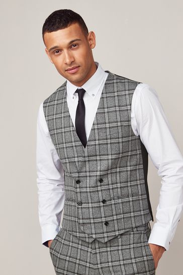 Grey check deals double breasted waistcoat