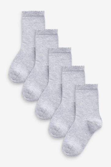 Grey 5 Pack Cotton Rich School Ankle Socks