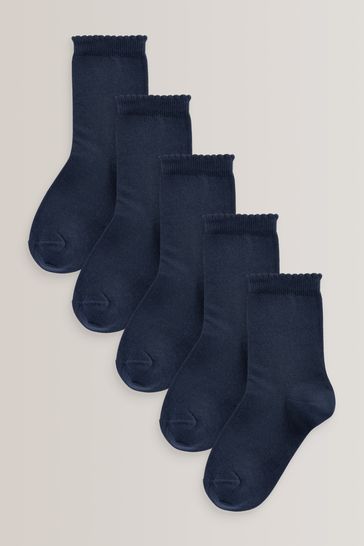 Navy Blue 5 Pack Cotton Rich School Ankle Socks