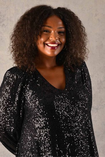 Black sequin shift dress plus on sale size