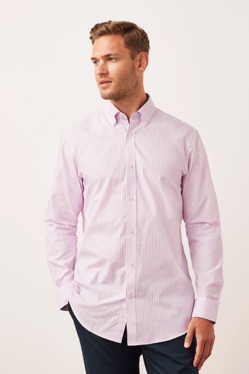 Pink Bengal Stripe Regular Fit Single Cuff Easy Iron Button Down Oxford Shirt