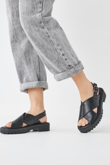 leather cross strap sandals