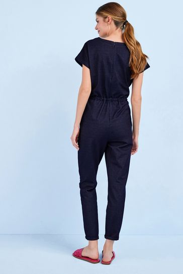 Buy Rinse Blue Tie Waist Short Sleeve Jersey Denim Jumpsuit from Next Luxembourg