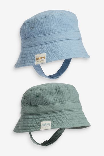 Blue/Green 2 Pack Baby Summer Crinkle Bucket Hats (0mths-2yrs)