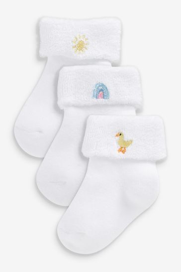 White Baby Animal 3 Pack Towelling Baby Socks (0mths-2yrs)
