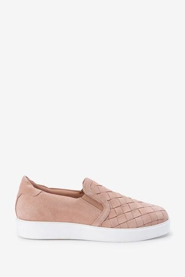Pink Regular/Wide Fit Signature Weave Slip-On Trainers