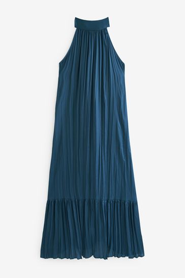Buy Blue High Neck Satin Maxi Dress from Next Luxembourg