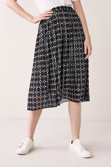 Black/White Spot Pleated Midi Skirt