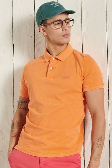 Superdry Orange Organic Cotton Vintage Destroyed Polo Shirt