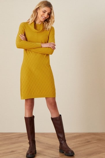 Monsoon Yellow Cali Stitchy Knit Dress