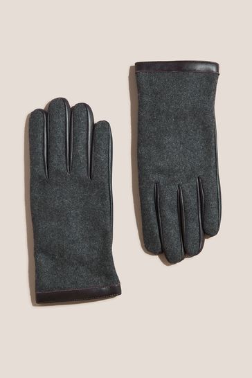 White Stuff Grey Lucas Leather Wool Mix Gloves