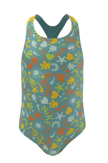 Nike Teal Blue Printed Little Kids Racerback Swimsuit