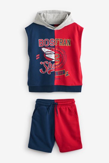 Navy Blue/Red Split Sporty Hoodie and Short Set (3-16yrs)