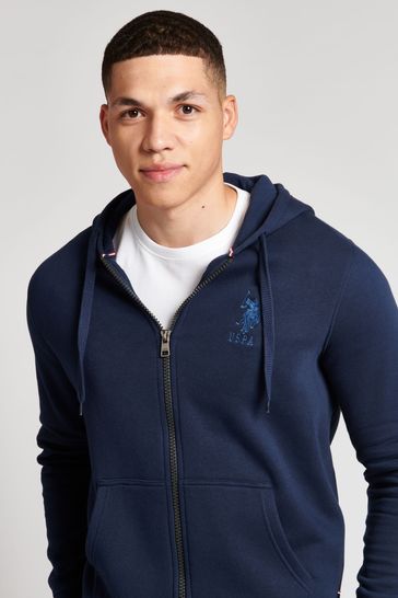 Polo ralph lauren full zip borg lined hoodie with player logo online in navy